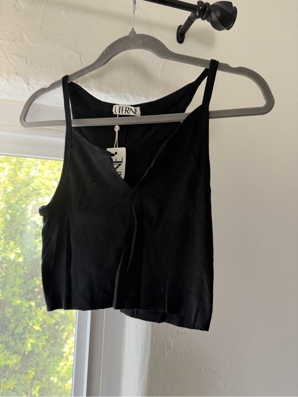 Eterne Black Ribbed V-Neck Cropped Tank